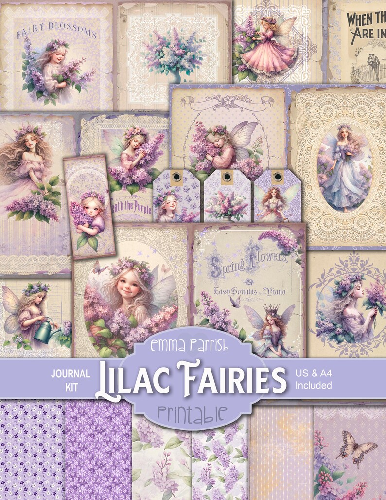 Lilac Fairies Printable Journal Kit, Spring Flower Fairy Junk Journal ...