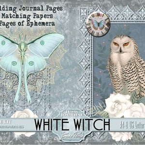White Witch Junk Journal Kit, Printable, Witchy, Ephemera, Blue Paper Set, Ethereal, Pagan Printable Pages, Wicca Scrapbook Pages
