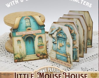 Little Mouse House Mini Folio Book, Printable Kit, Accordion, Wallet, Cricut Tested, Junk Journal Ephemera, Vintage Tags, Video Tutorial
