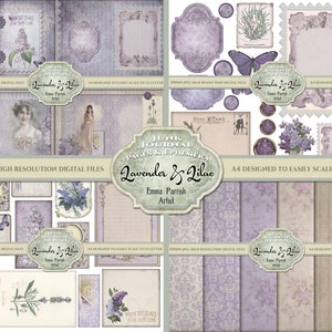 Lavender & Lilac Printable Junk Journal Kit - Vintage Ephemera Pages, Digital Scrapbooking Supplies, Memory Book Collage, Scrapbook Album