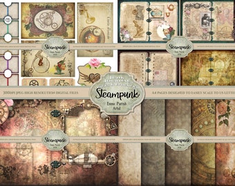 Steampunk Junk Journal Digital Kit, Vintage Victorian Fantasy Ephemera, Collage Sheets,  DIY Junk Journal Pages, Printable Instant Download