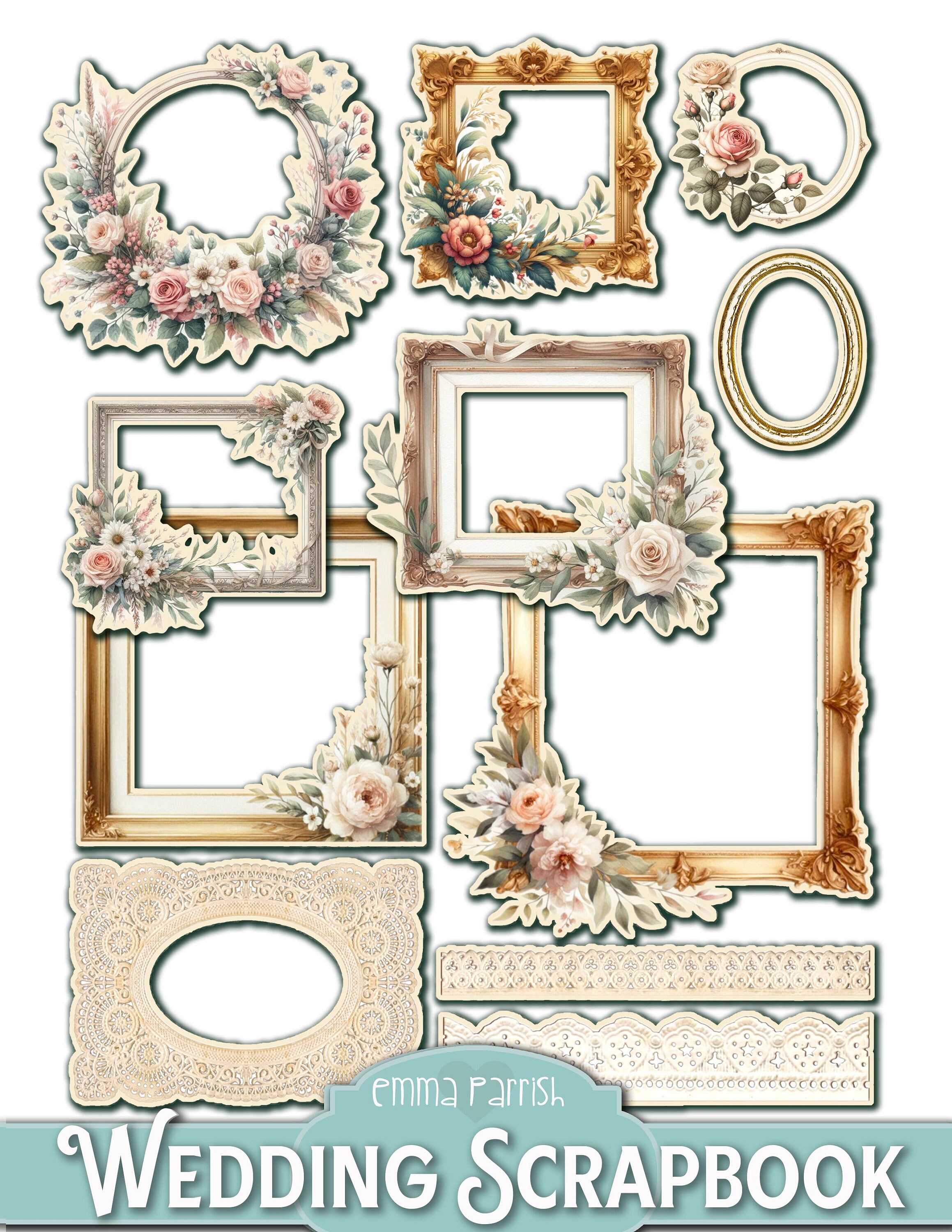 Wedding Scrapbook Printable Kit, Marriage, PNG & Jpeg, Cricut, Canva Wedding Scrapbook Printable Kit, Marriage, PNG & Jpeg, Cricut, Canva