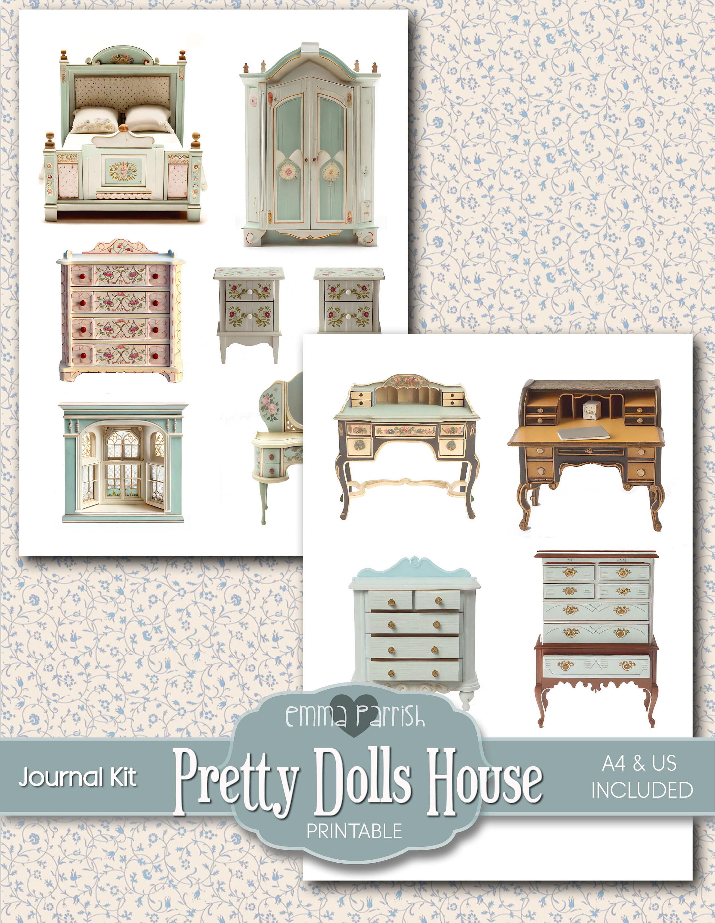 Pretty Dollhouse Journal Kit Printable Dolls House Book Paper Dolls 