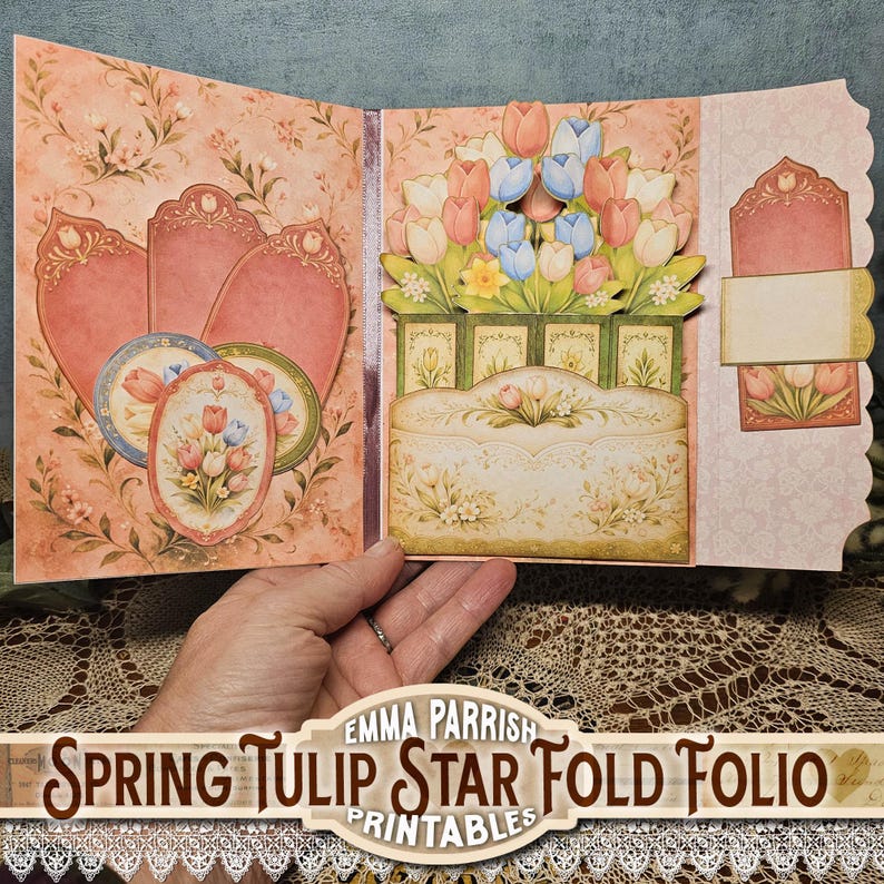 Spring Tulip Junk Journal Kit Printable – 3D Star Fold Card Folio ...