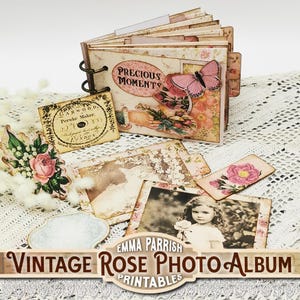 Vintage Rose Photo Album Printable, Memory Album, Mini, Papercraft, Ephemera Storage, Junk Journal, Video Tutorial, Instant Download