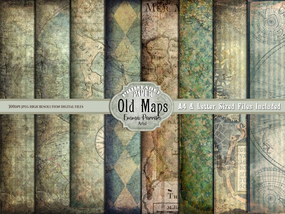 Printable Travel Junk Journal Papers, Old Map Pages, Vintage Printable Ephemera, Antique World Map, Vintage Grunge Pages,  Scrapbook Collage