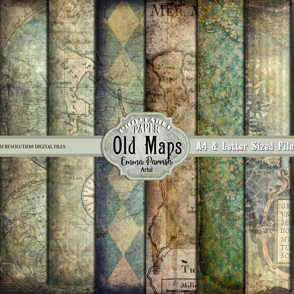 Printable Travel Junk Journal Papers, Old Map Pages, Vintage Printable Ephemera, Antique World Map, Vintage Grunge Pages,  Scrapbook Collage