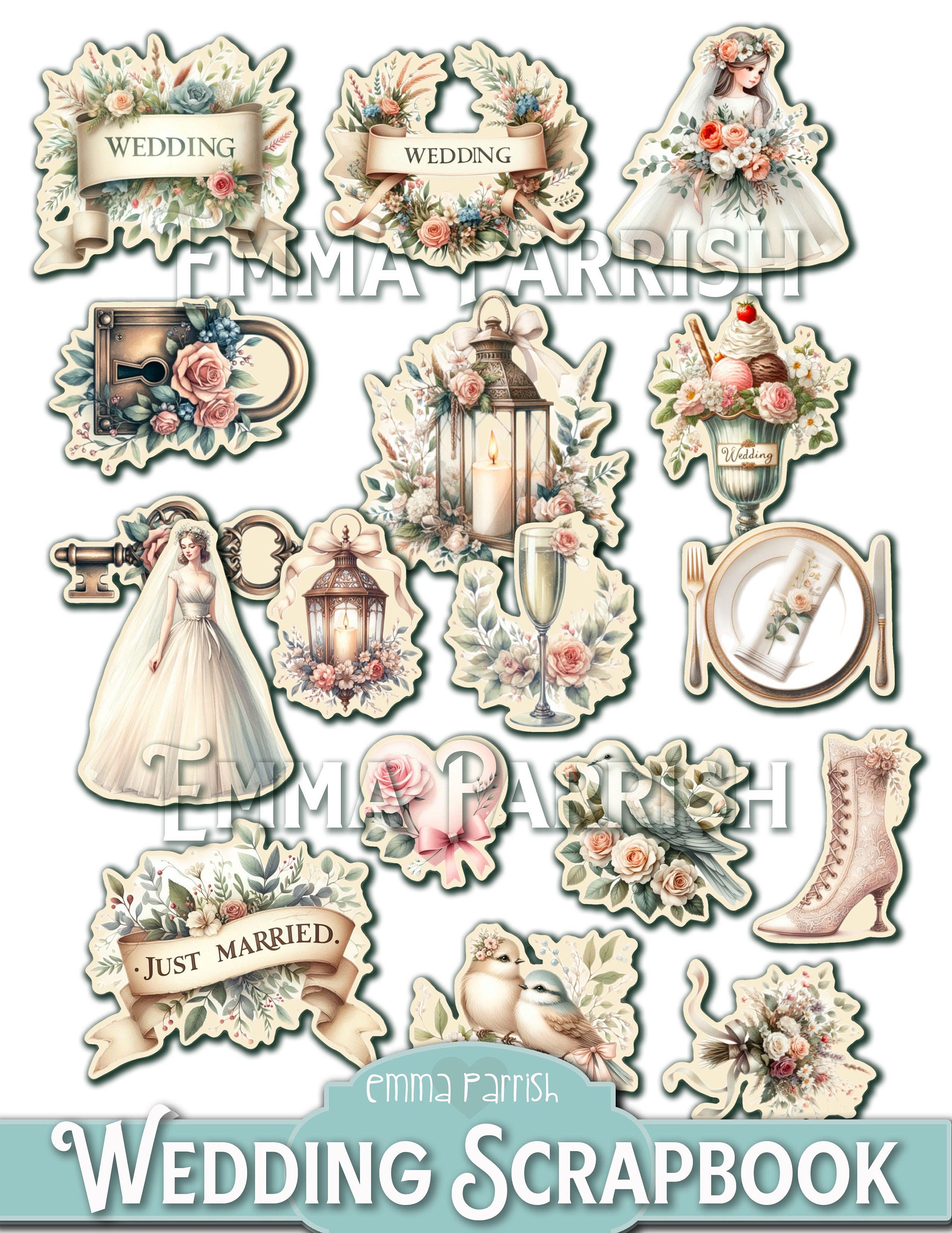 Wedding Scrapbook Printable Kit, Marriage, PNG & Jpeg, Cricut, Canva Wedding Scrapbook Printable Kit, Marriage, PNG & Jpeg, Cricut, Canva