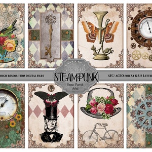 ACEO ATC Steampunk Vintage Kartenherstellung Tags Verzierungen, Junk Journal Kunst Sammelkarten Digitale Ephemera, Printable Sofortiger Download