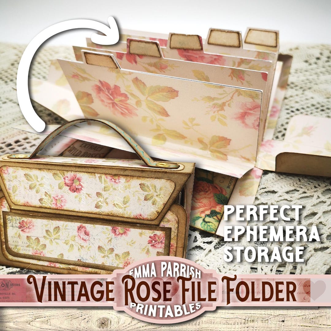 File Folder Storage Case, Vintage Rose Printable, Papercraft, Ephemera ...