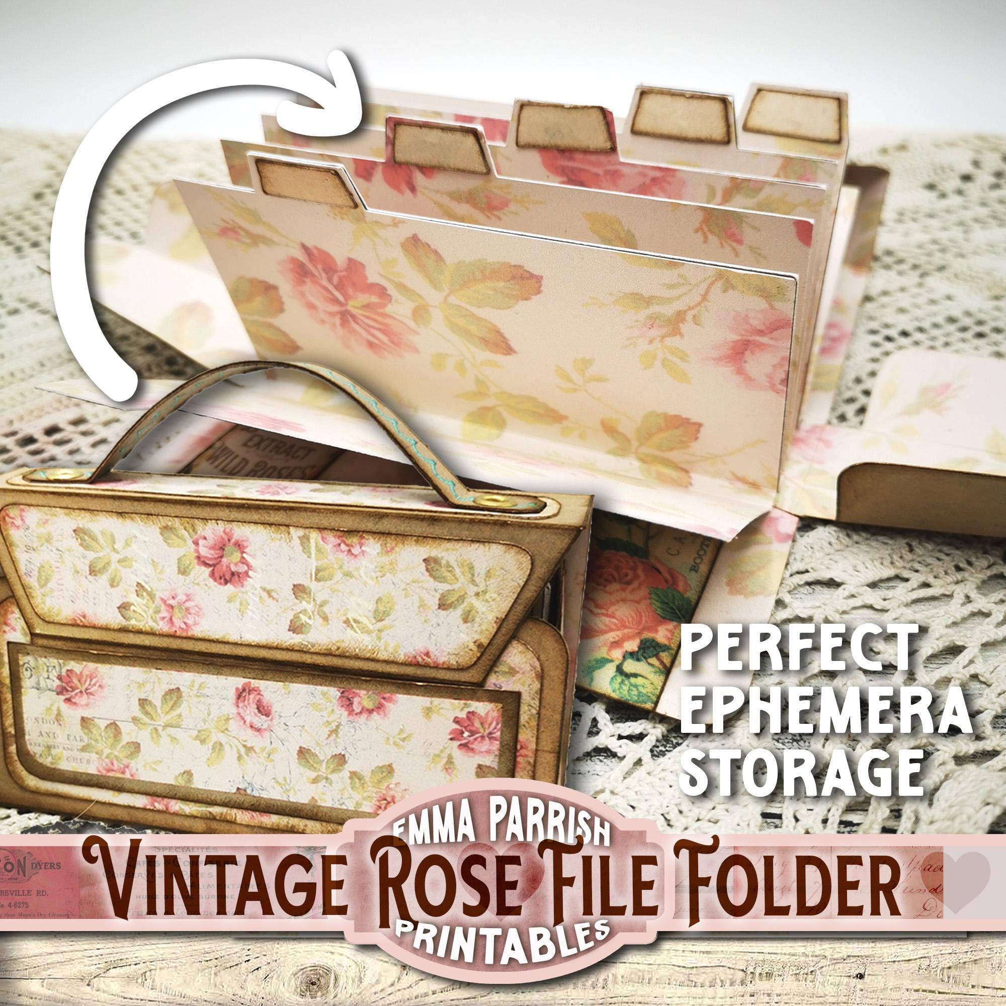 File Folder Storage Case, Vintage Rose Printable, Papercraft, Ephemera Storage, Junk Journal, Video Tutorial, Download, Purse, Briefcase