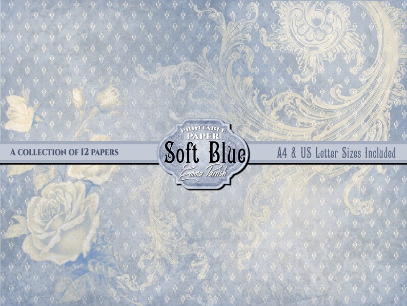 Blue Printable Paper Pack, Pretty Vintage Blue Junk Journal Pages ...