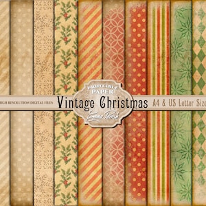 Vintage Christmas Printable Digital Paper, Christmas Junk Journal Pages, Festive Scrapbook Collage sheets, Christmas Card Making Papers