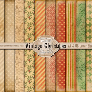 Vintage Christmas Printable Digital Paper, Christmas Junk Journal Pages, Festive Scrapbook Collage sheets, Christmas Card Making Papers