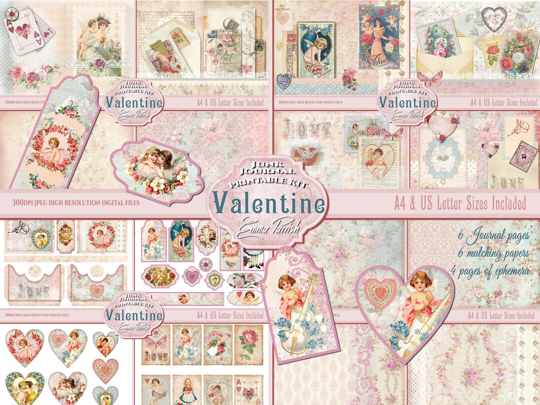 Valentine Printable Junk Journal Kit, Valentines Day, Romantic Digital ...
