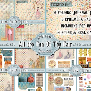 Vintage Fairground Junk Journal Kit, Printable Fayre Digital Paper Set, Printable Pop Up, Games, Scrapbook Ephemera Collage Page download