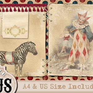 Vintage Circus Junk Journal Kit, Printable Circus Digital Paper Set, Shabby Circus Ephemera ...