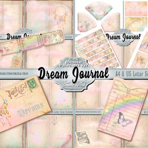 Zestaw do pisania dziennika Dream Notebook Junk, dziennik wdzięczności do druku, dziennik Celestial, strony do druku Dream Diary, dziennik do pisania w stylu vintage