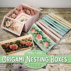 Paper Box Printable, Origami, Junk Journal Kit, Roses, Shabby Chic, Pretty Nesting Boxes, Papercrafts, Card Making, Craft Supplies Download