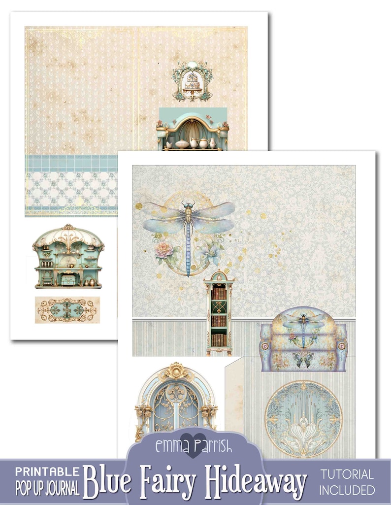 Puede incluir: Kit de diario desplegable imprimible con un escondite de hadas azul y dorado. El kit incluye una variedad de piezas para crear una casa de hadas caprichosa, incluyendo una chimenea, una estanter&iacute;a, un sof&aacute; y una ventana. El kit tambi&eacute;n incluye un tutorial para ayudarte a ensamblar el diario.