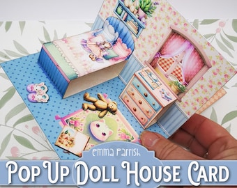 Pop Up Doll House Card, Junk Journaling Insert, Printable, Cricut Tested PNG, Birthday, Card Making, Papercrafts, Printable Playset