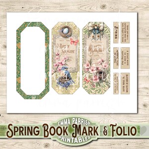 May include: Printable spring-themed bookmarks and folio pages featuring a bird, flowers, and the text "Waltz Song, Bird of Springtime, Russell", "Springtime", "Spring has Sprung", "Bloom by Bloom the Spring Begins", "A kind word is like a spring day", and "Never yet was a springtime when the buds forgot to bloom".
