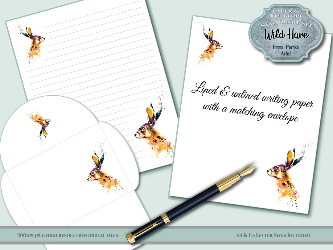 Hare Rabbit Writing Paper Stationery Set, Matching Envelope, A4 & US ...