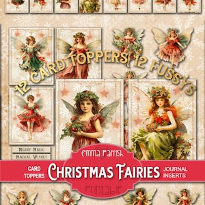 Christmas Fairy Card Toppers, Printable, Junk Journal Ephemera, Yule Fairies Tags, Card Matting Panels, Fairy Ephemera, Fairy Journal Insert