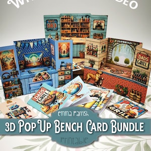 Pop Up Bench Card Making Bundle, Male Mens Blue Boys Cards, Cricut PNG, Shed, BBQ, Gamer Boy Card Printable, Papercraft, Junk Journal Insert