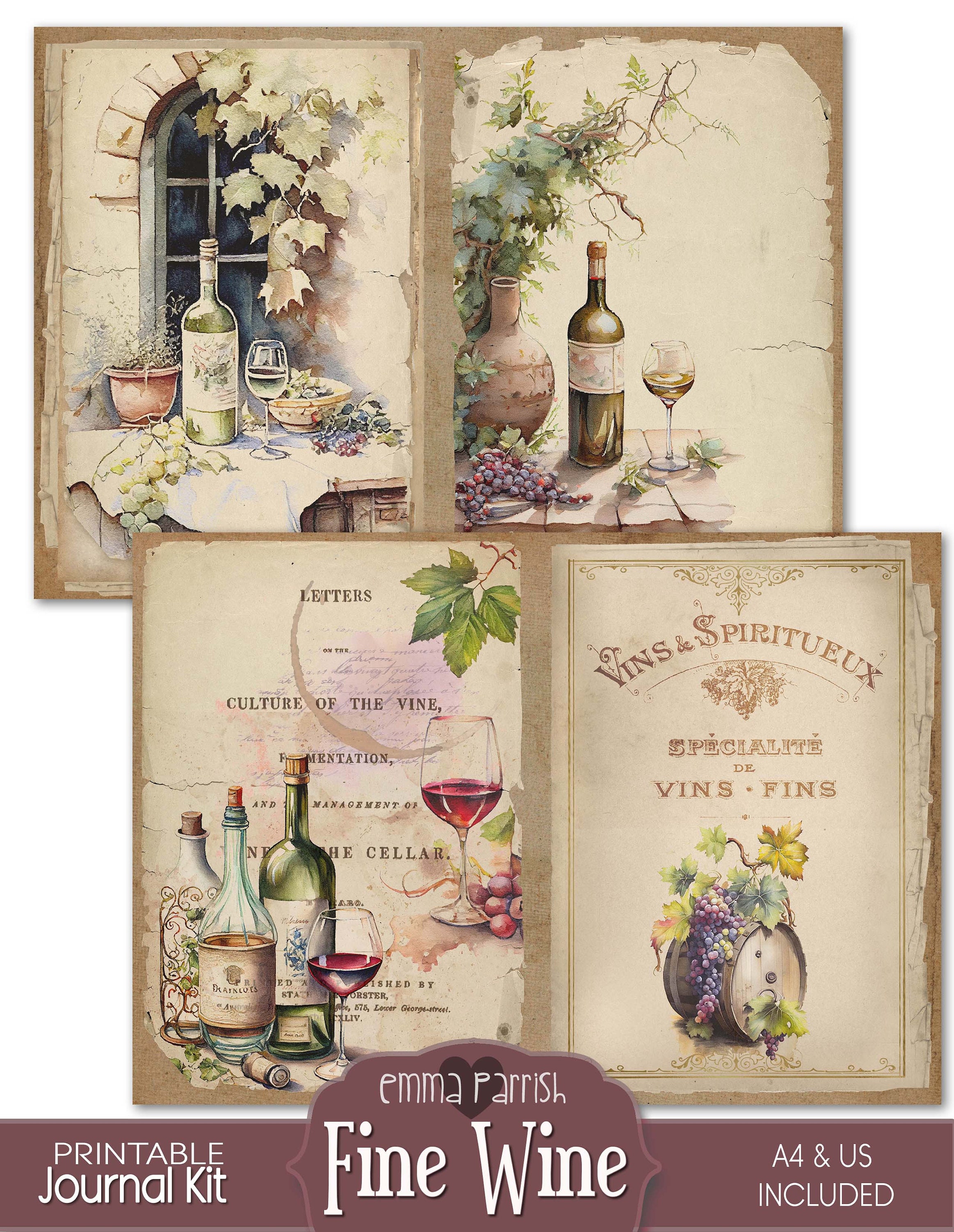 Wine Junk Journal Kit, Printable, Wine Lover Gift, Vintage, Winery ...