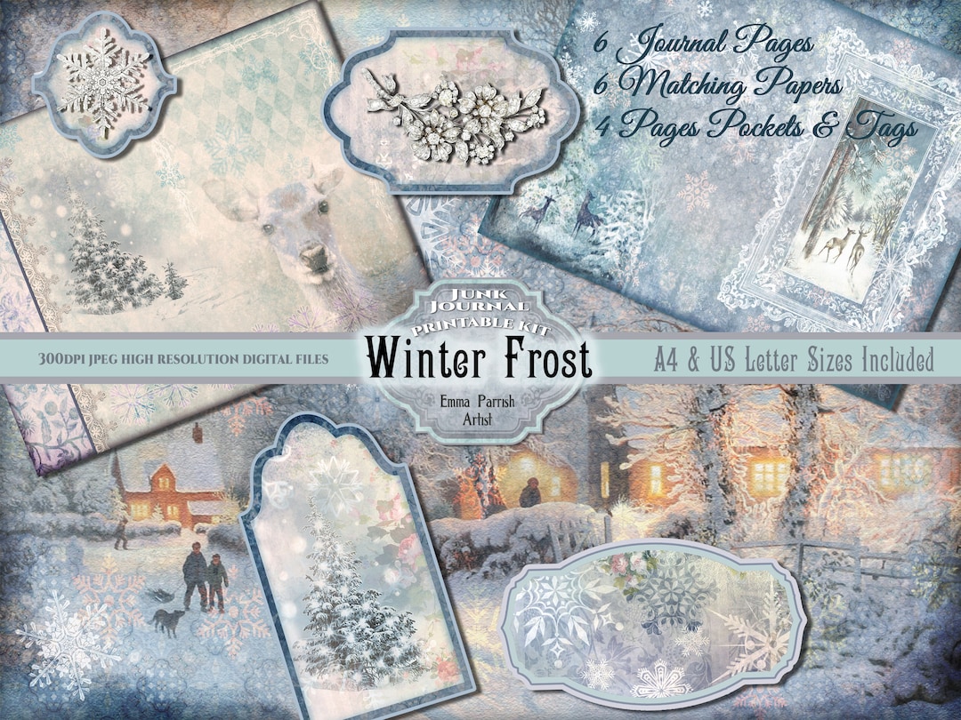 Winter Junk Journal Kit, Blue Vintage Printable Paper, Christmas ...