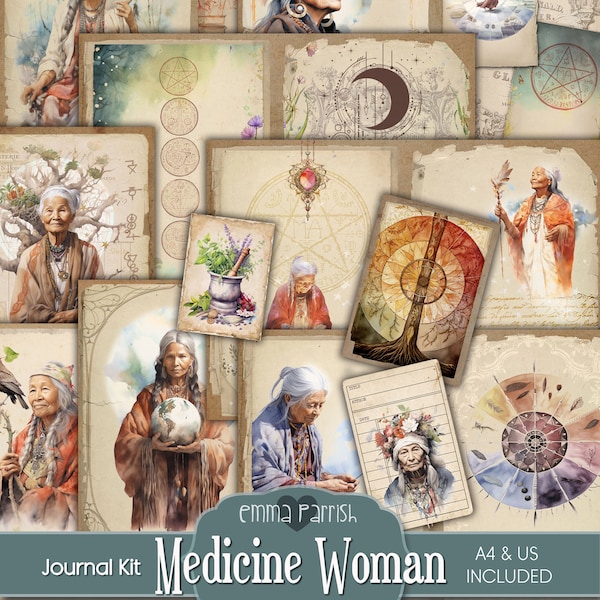 Medicine Woman Junk Journal Printable Kit, Healers Journal, Elder, Earth Mother, Goddess, Matriarch, Divine Feminine, Sacred, Female, Women