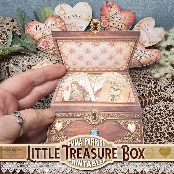 Little Treasure Box Printable | Valentine’s Card Papercraft Gift | Vintage Junk Journal Ephemera Insert | Cricut Compatible | DIY Download
