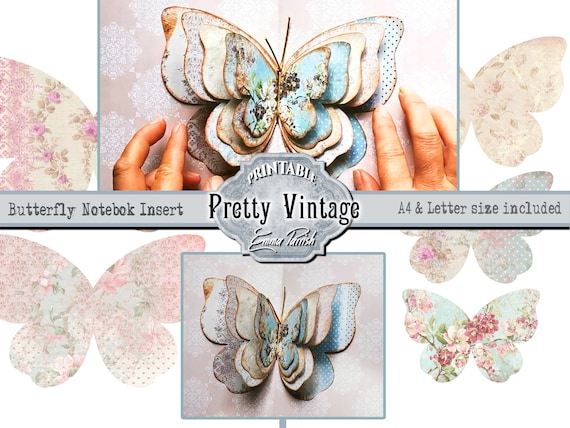 Junk Journal Printable Vintage Butterfly Kit, Printable Butterfly Insert Ephemera, Journaling Notebook, Scrapbook, Collage, 3 book set