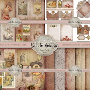 Autumn Fall Junk Journal  Printable kit, Vintage Ephemera, Memory Album Craft Collage , Junk Journal pages, Scrapbook Download