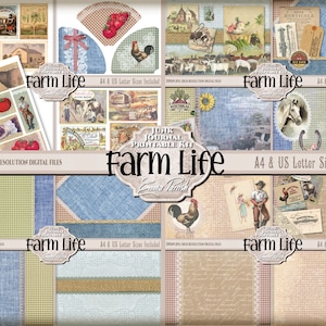 Farm Printable Junk Journal Download,  Farm Life Printable Kit, Farmhouse Decor, Farm Animal Digital Print, Rustic Scrapbook, Cottagecore