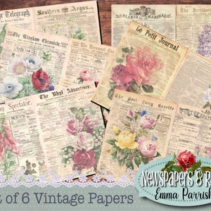 Shabby Rosen druckbares Papier, Vintage Junk Journal Seiten, Shabby Chic Digi Kit, Ephemera, Rose, Blumen Collage Sheet, Floral Download-Set