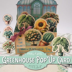 Pop Up Greenhouse Card, Cricut PNG, Plant Lover, Gardener, Box Card Printable, Happy Mail, Card Making, Papercraft, Junk Journal Insert