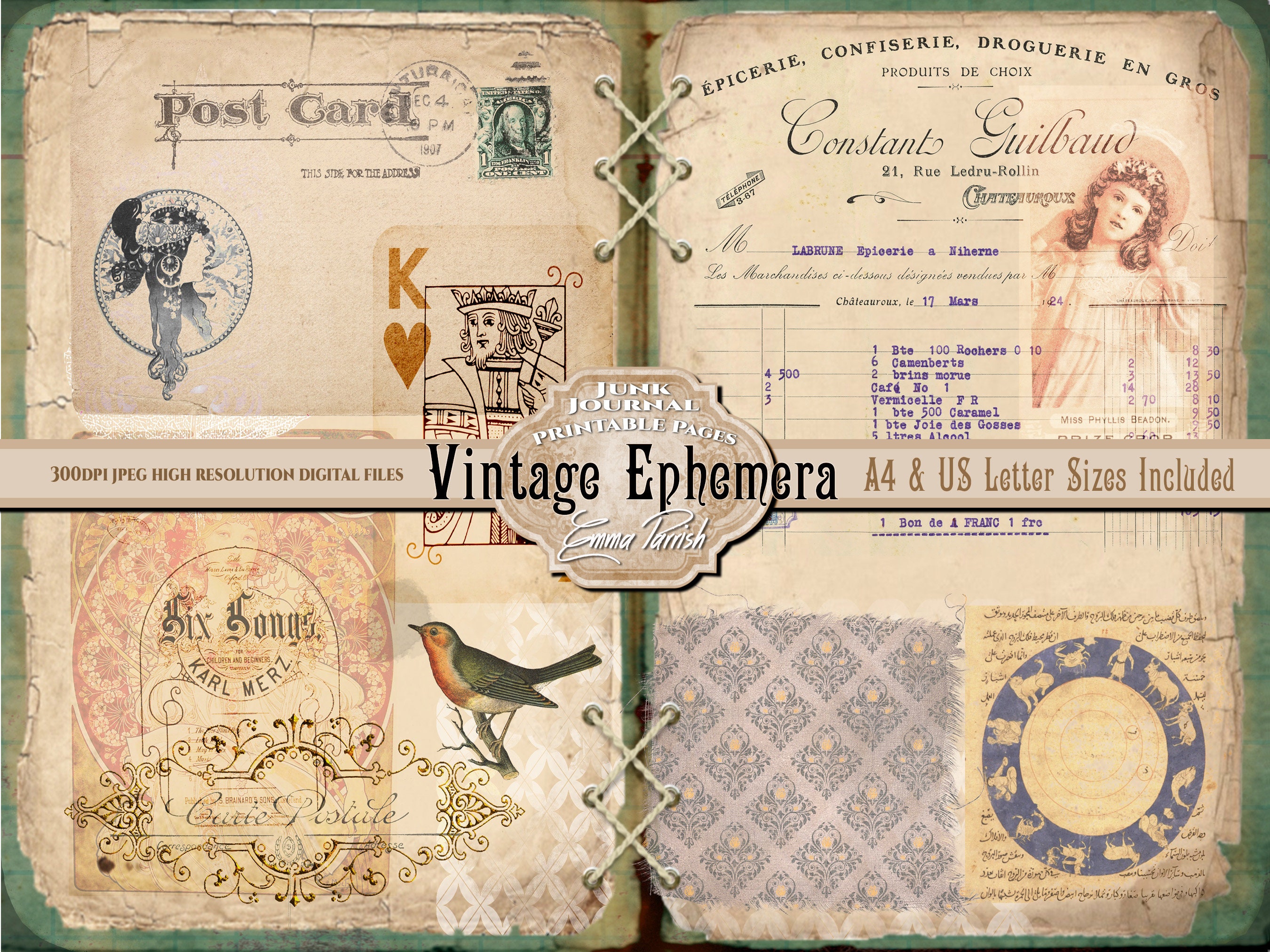 Vintage Ephemera Junk Journal Pages, Printable Vintage Paper, Shabby ...