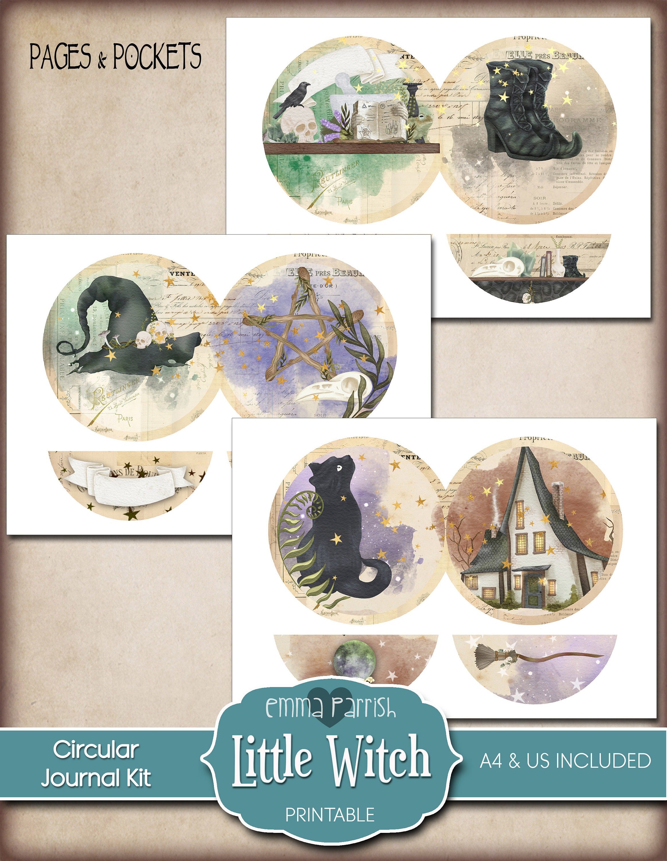 Witch Junk Journal Kit, Circular Printable Journal, Witches, Pagan ...