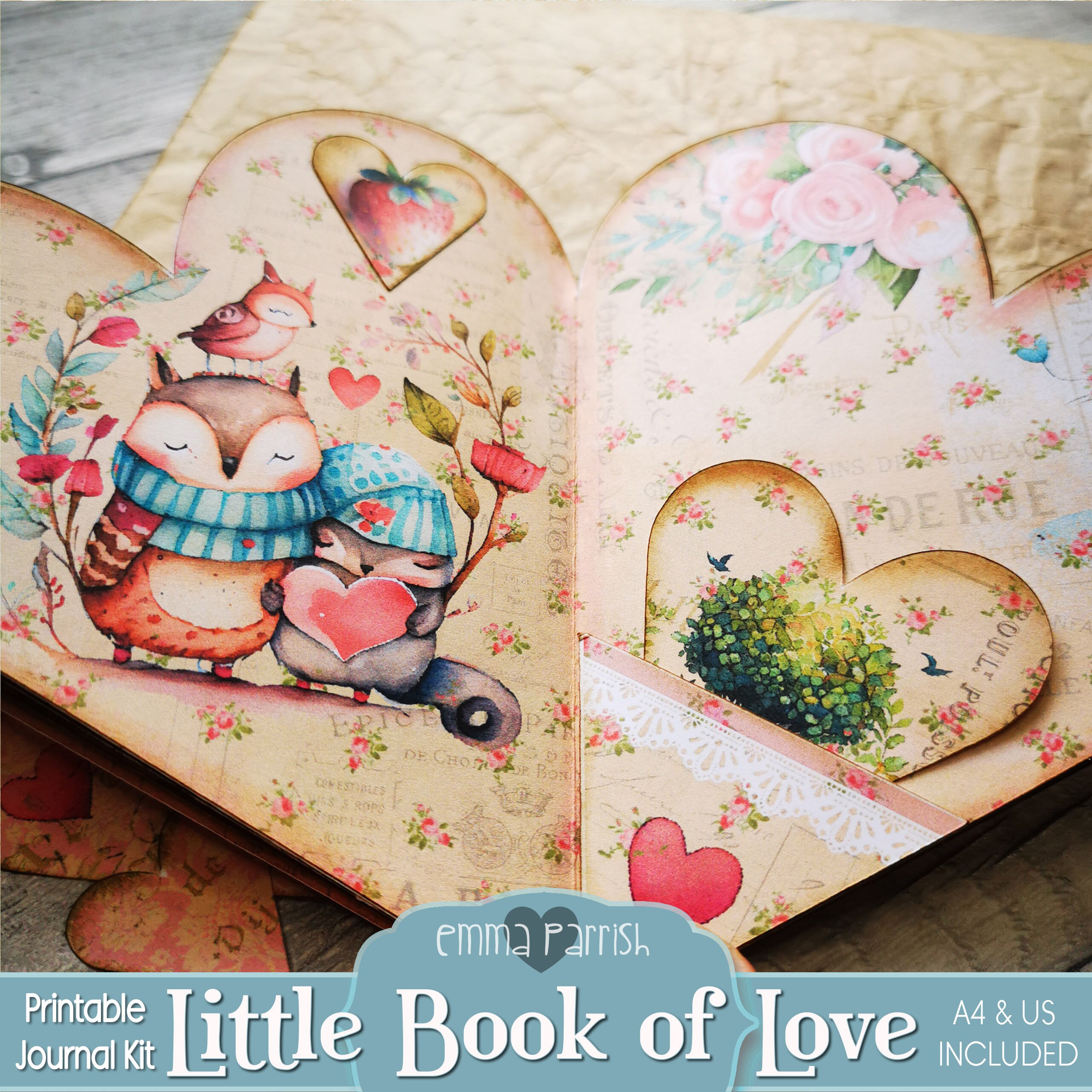 Pink Heart Junk Journal Kit, Mini Book, Love, Valentines, Watercolor ...