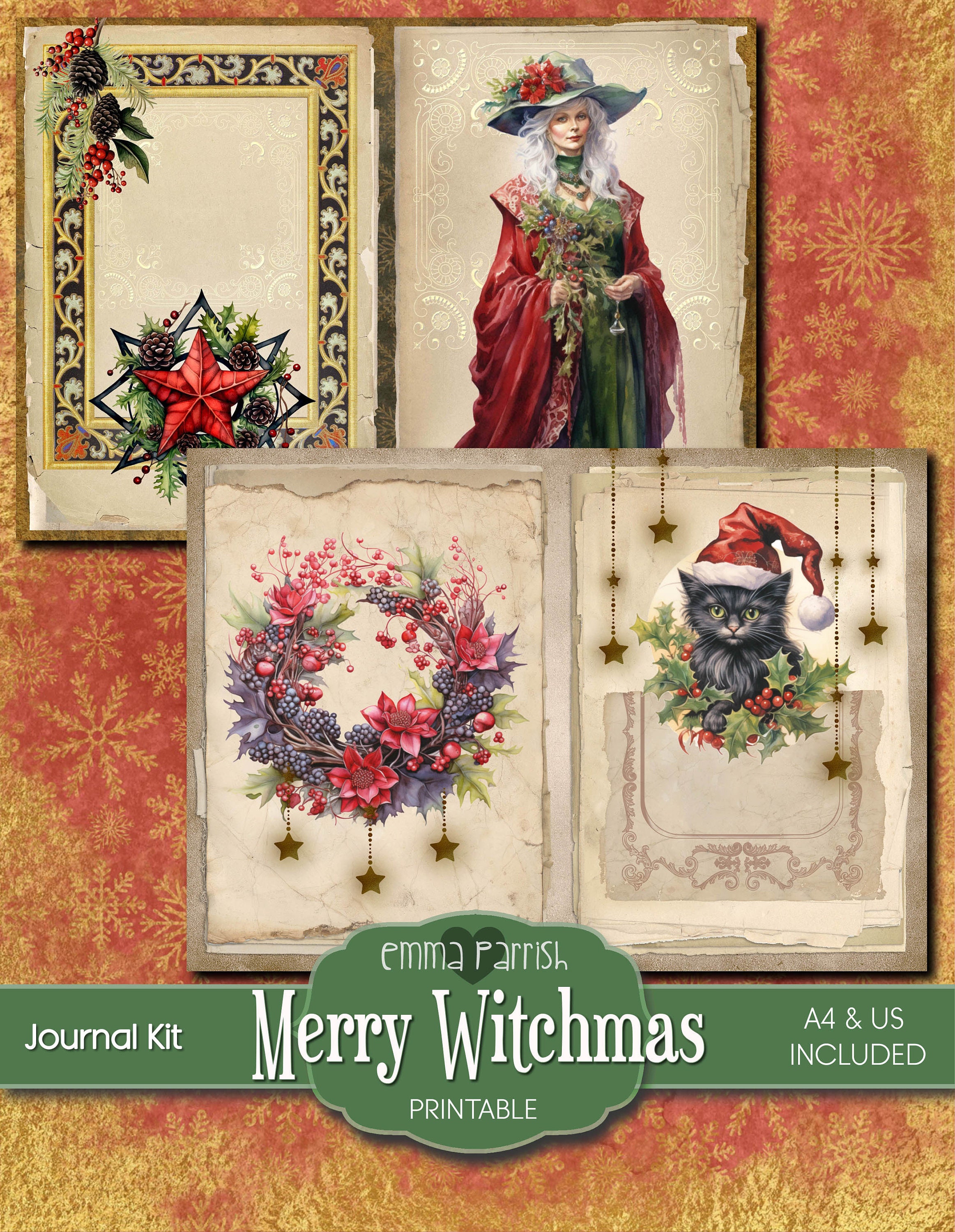 Shadowbook Christmas Witch Junk Journal Kit, Yule Witch, Journal Supplies, Witchy ...