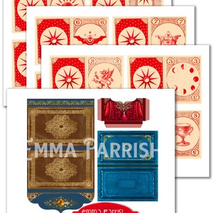 K&ouml;nnte beinhalten: Ein druckbares Journal-Folio mit Vintage-&Auml;sthetik. Das Folio ist in den Farben Rot, Wei&szlig; und Gold gehalten und mit einem dekorativen Design versehen. Der Text "MAGIC!" ist in goldenen Buchstaben auf der Vorderseite des Folios gedruckt. Das Folio ist f&uuml;r das Journaling, Scrapbooking oder andere kreative Projekte gedacht.