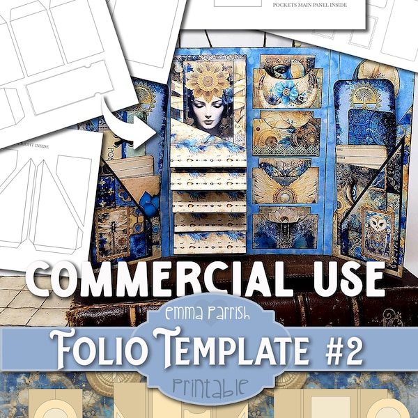 Printable Folio Template #2, Commercial Use, Junk Journal Ephemera, Card Making, Invitation, Add on, Insert, PNG JPEG, Cricut, Canva