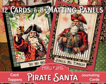 Pirate Santa Christmas Card Topper, Printable, Mens Card, Junk Journal Ephemera, Yule Journal Tags, Journal Supplies, Father Christmas Card
