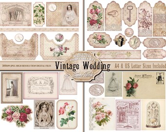 Vintage Wedding Junk Journal Kit, Shabby Chic Printable Journal