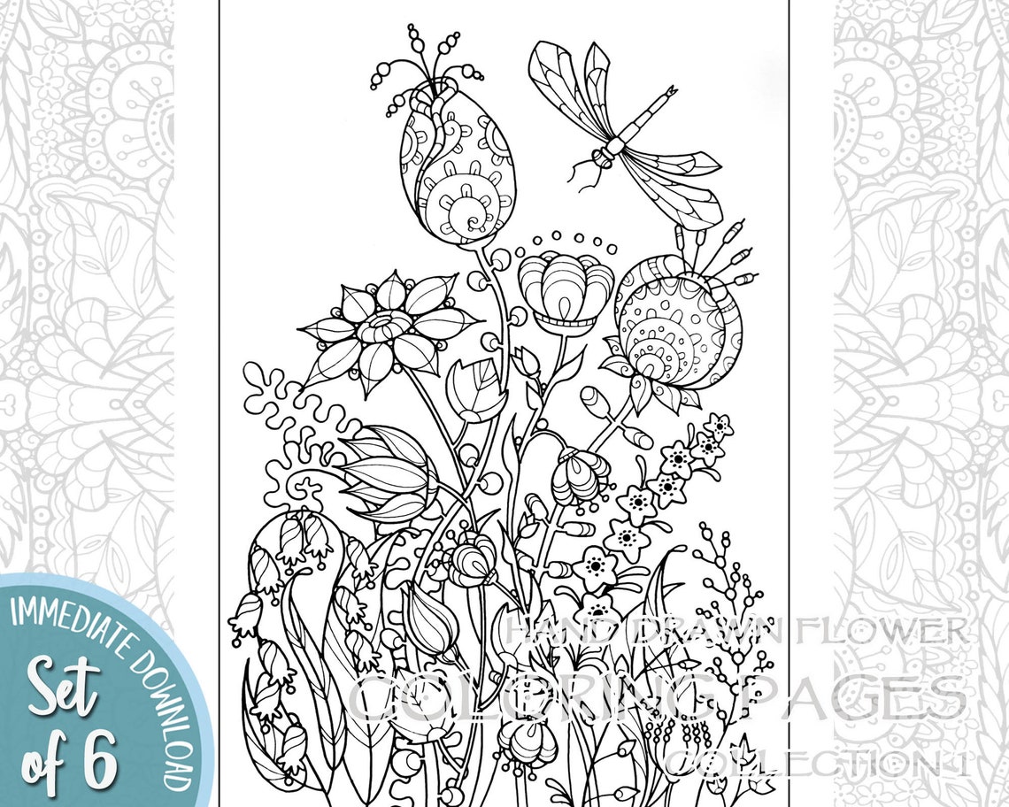 Download Adult Coloring Book Flower Colouring Pages Printable Digital | Etsy