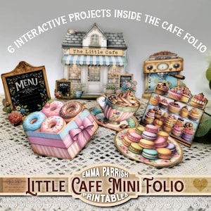 Little Cafe Mini Interactive Folio, Printable Papercraft, 6 Interactive Projects, Cake, Coffee, Junk Journal Kit, Cardmaking, Cricut