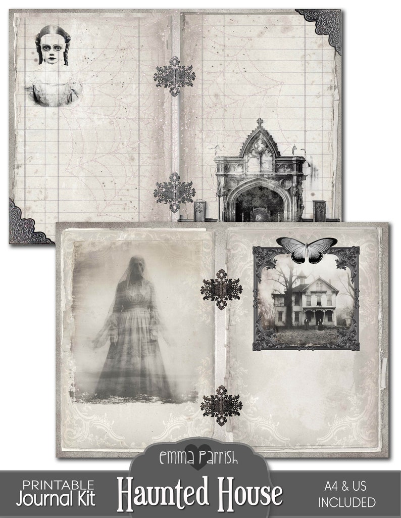 Haunted House Junk Journal Kit, Printable, Gothic Ephemera, Spooky ...