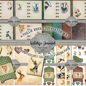 Junk Journal Digital Kit, Watercolour Wildlife, Nature Vintage Ephemera, Collage Sheets, DIY Junk Journal Pages, Printable Instant Download